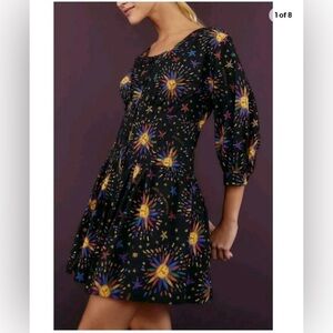 Farm Rio Rainbow Suns Minidress Women’s Size Large Button Front Puff Sleeve